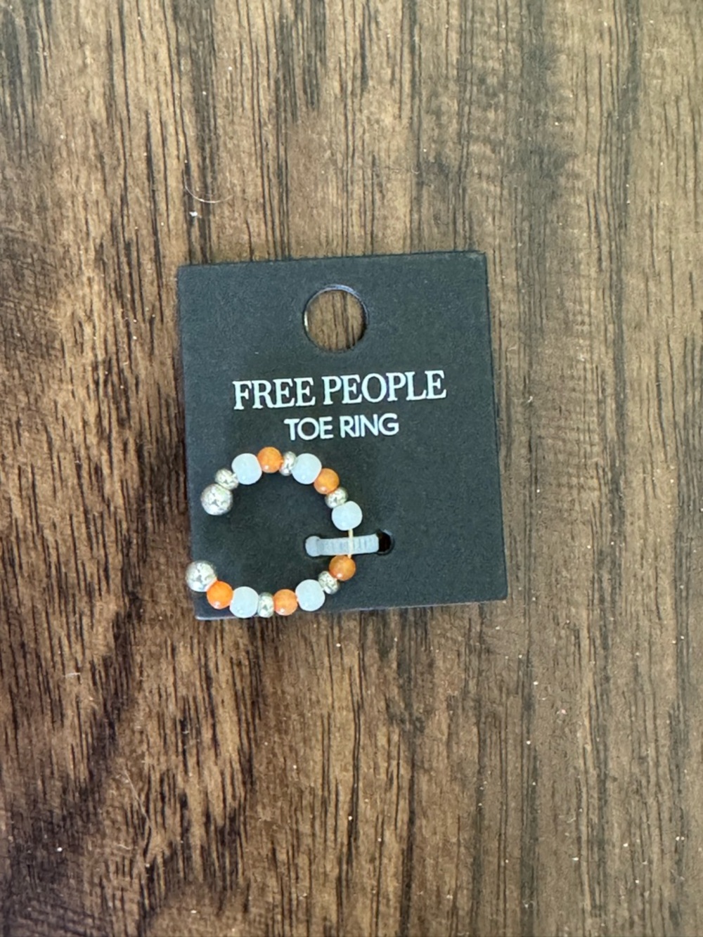 Free People White and Amber Beaded Open Ring with Silver Accents